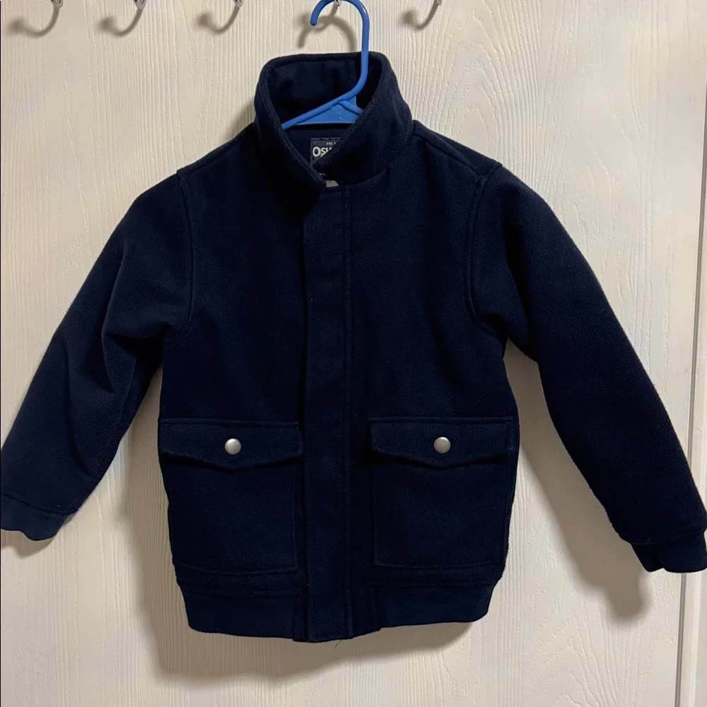 OshKosh B'gosh Navy Blue Fleece Lined Boys Pea Coat Size 7 Full Zip Pockets